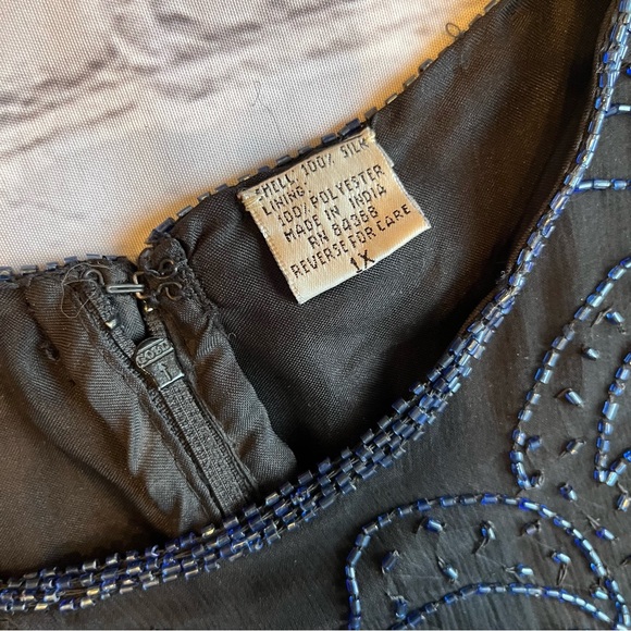 Laurence Kazar Vintage Silk Beaded Womens Top 1X Black - Picture 7 of 10